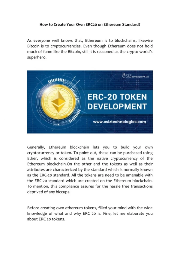 How to Create Your Own ERC20 on Ethereum Standard?