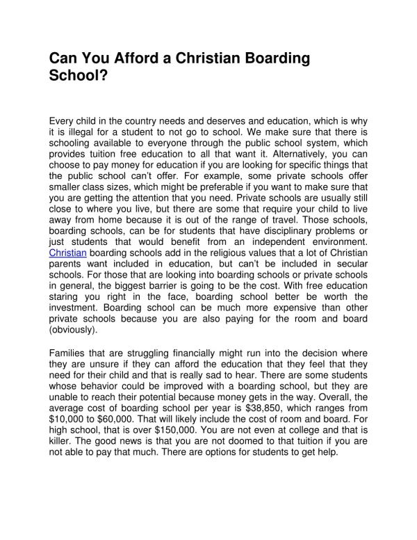 Can You Afford a Christian Boarding School?