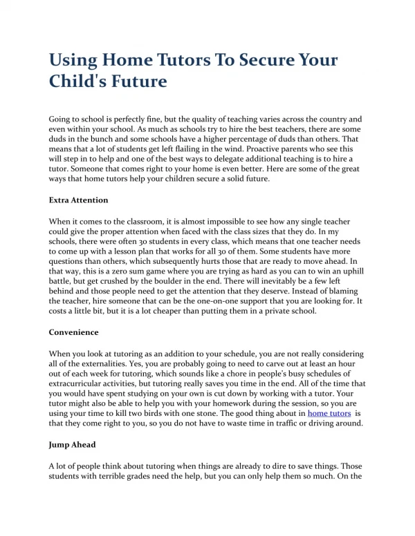 Using Home Tutors To Secure Your Child's Future