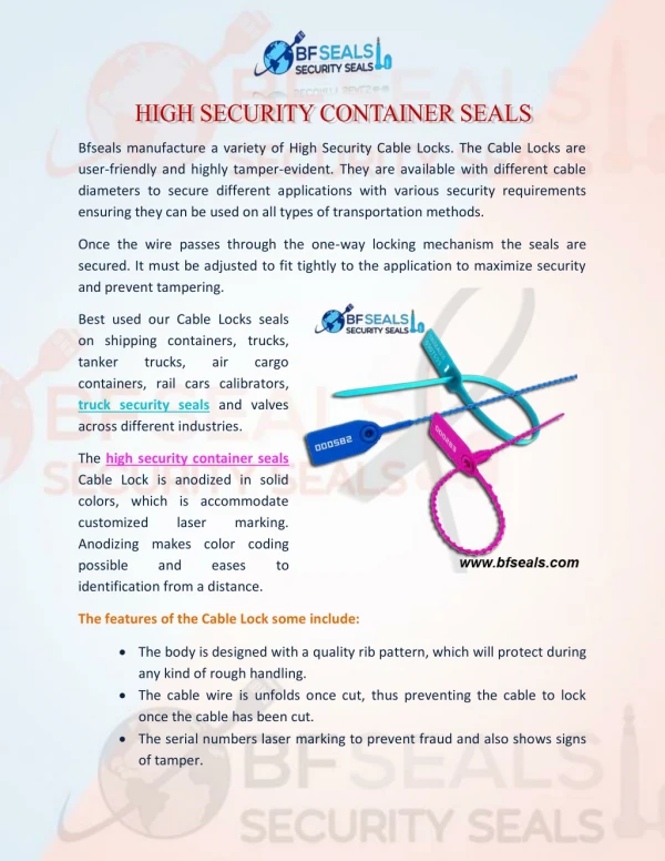 HIGH SECURITY CONTAINER SEALS
