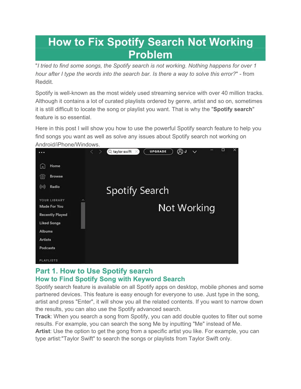 how to fix spotify search not working problem
