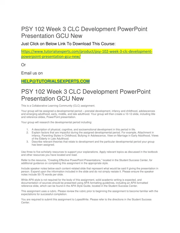 PSY 102 Week 3 CLC Development PowerPoint Presentation GCU New