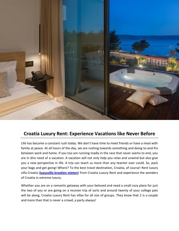 Croatia Luxury Rent: Experience Vacations like Never Before