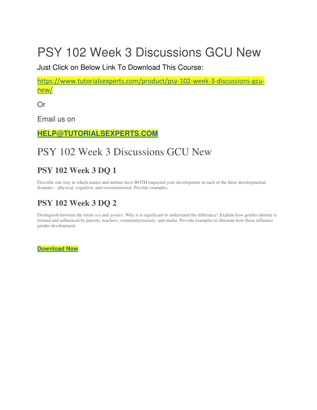 psy 102 week 3 discussions gcu new just click