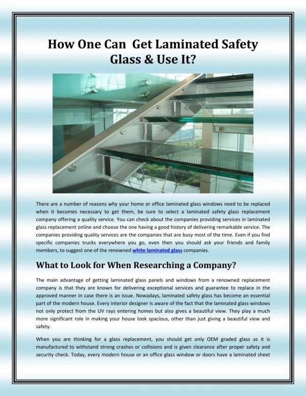 How One Can Get Laminated Safety Glass And Use It?