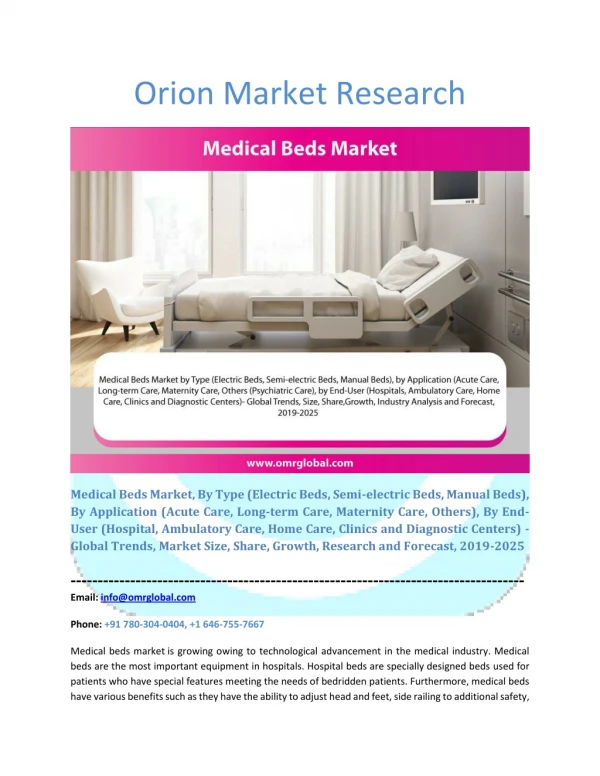Medical Beds Market: Industry Growth, Size, Share and Forecast 2019-2025