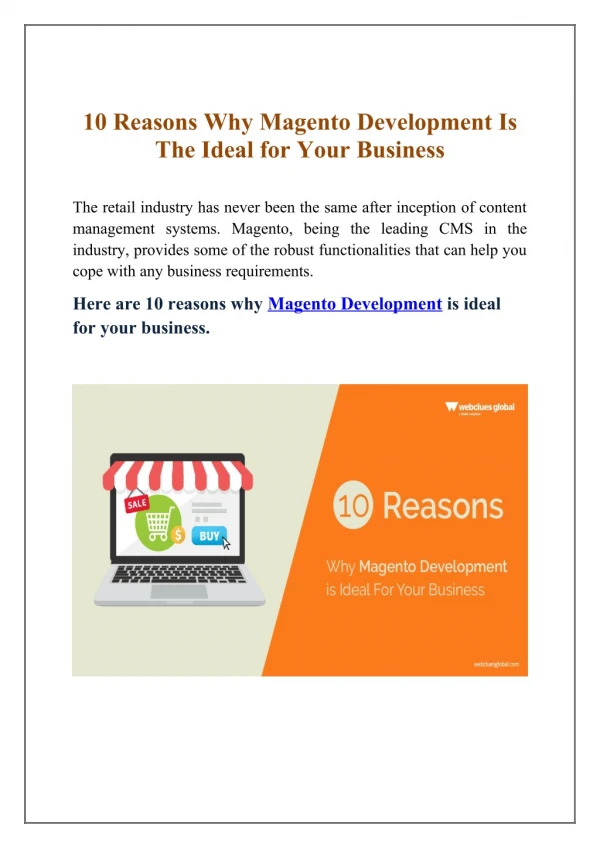 10 Reasons Why Magento Development is The Ideal choice for Your Business