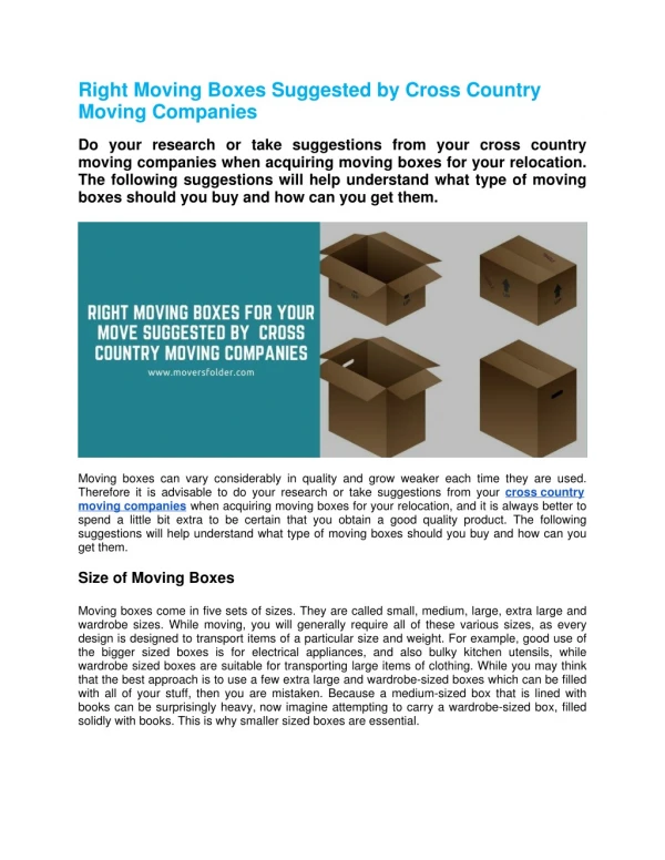 Right Moving Boxes Suggested by Cross Country Moving Companies