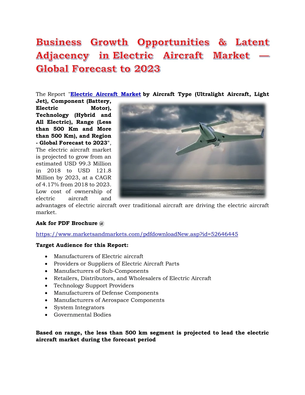 the report electric aircraft market by aircraft