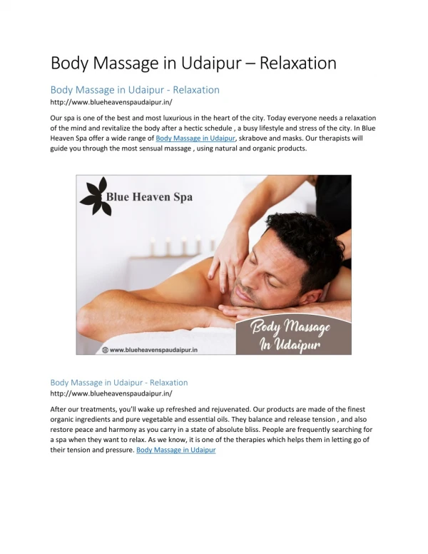Body Massage in Udaipur - Relaxation