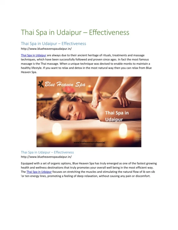 Thai Spa in Udaipur – Effectiveness