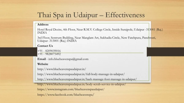 Thai Spa in Udaipur – Effectiveness