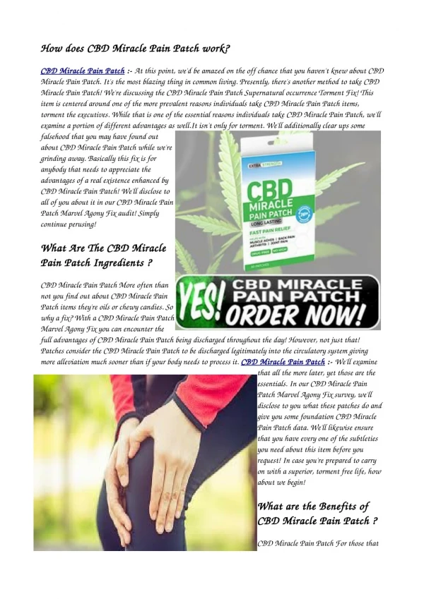 CBD Miracle Pain Patch Joint Pain Reviews & Buy?