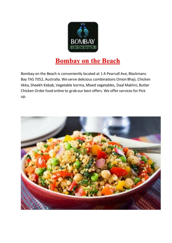 15% Off - BOMBAY ON THE BEACH-Blackmans Bay - Order Food Online