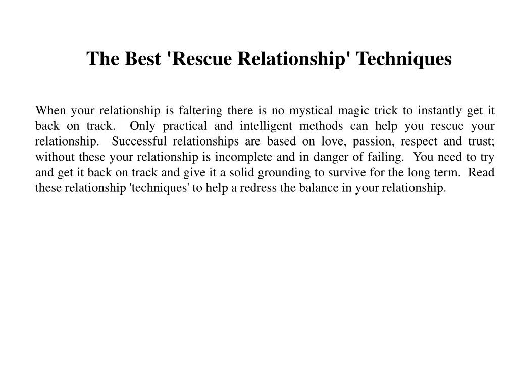 the best rescue relationship techniques