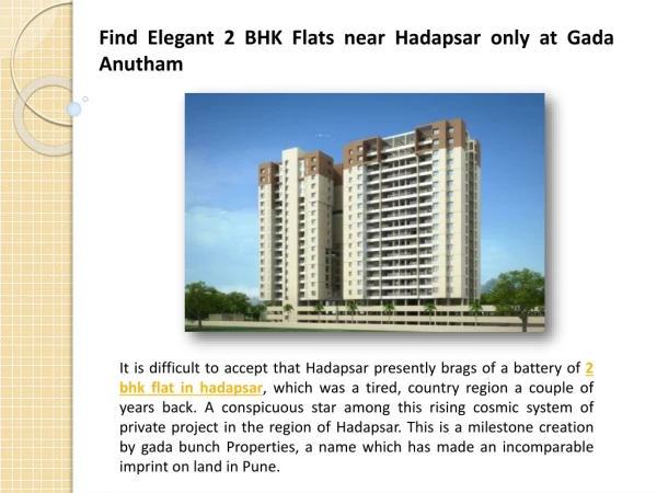Find Elegant 2 BHK Flats near Hadapsar only at Gada Anutham