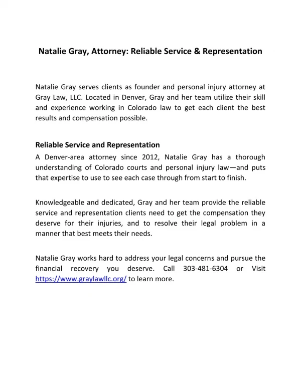 Natalie Gray, Attorney Reliable Service & Representation