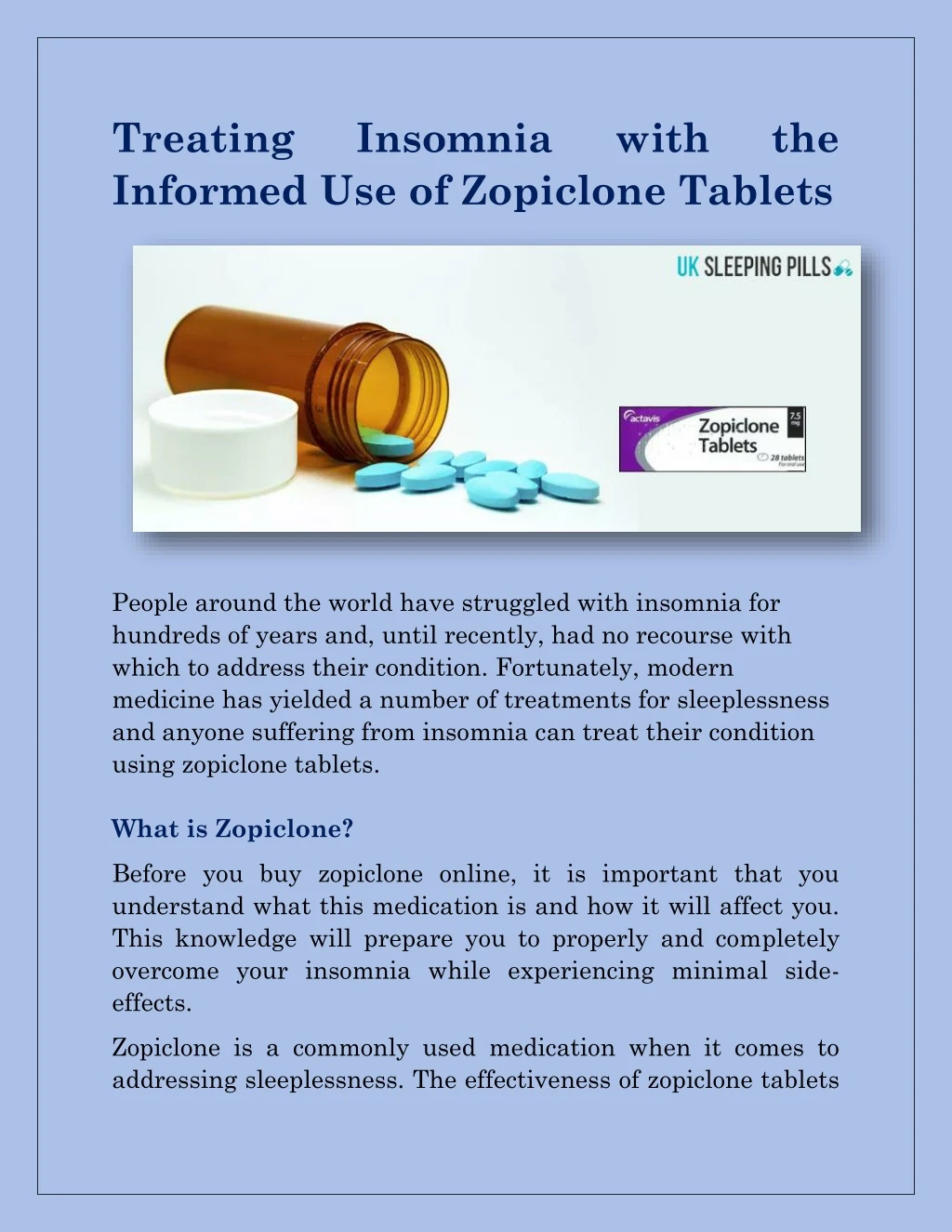 treating informed use of zopiclone tablets