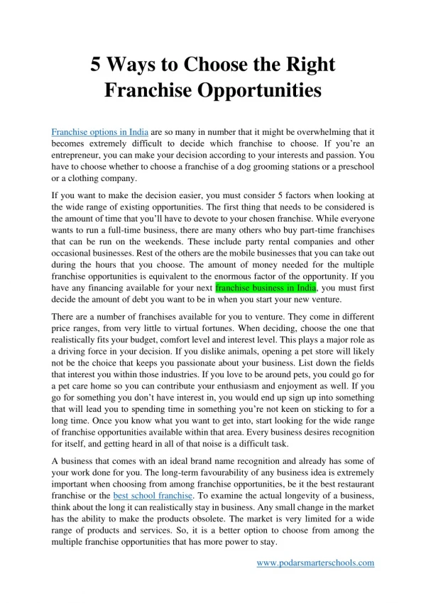 5 Ways to Choose the Right Franchise Opportunities
