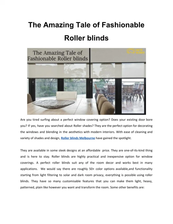 The Amazing Tale of Fashionable Roller blinds