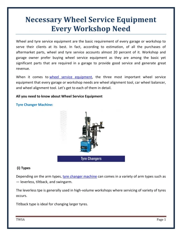 Necessary Wheel Service Equipment Every Workshop Need