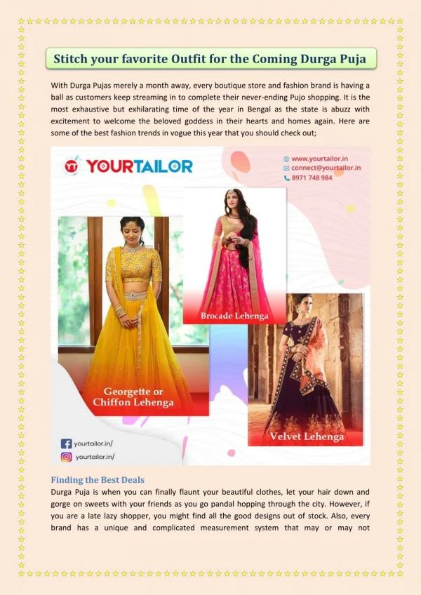 Stitch your favorite Outfit for the Coming Durga Puja