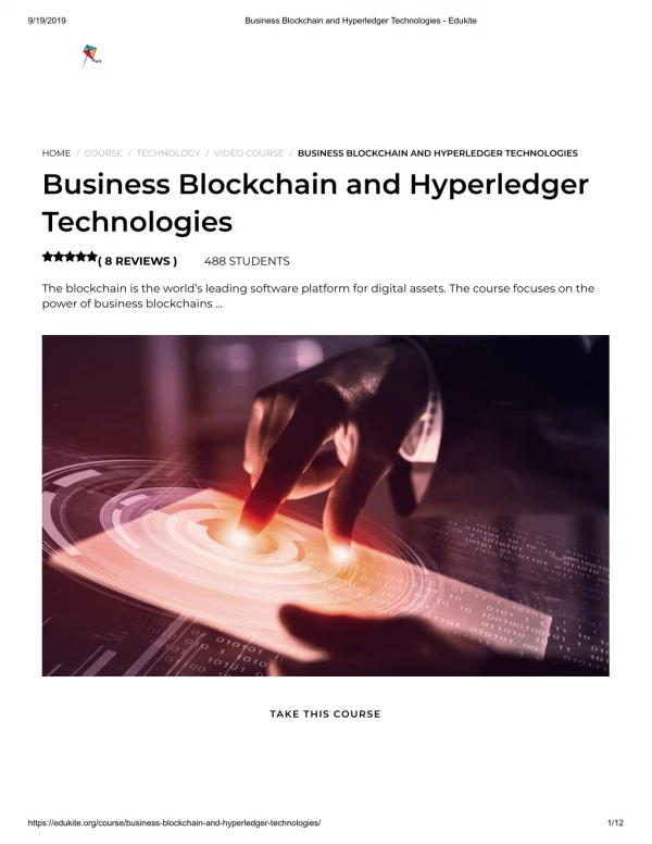 Business Blockchain and Hyperledger Technologies - Edukite