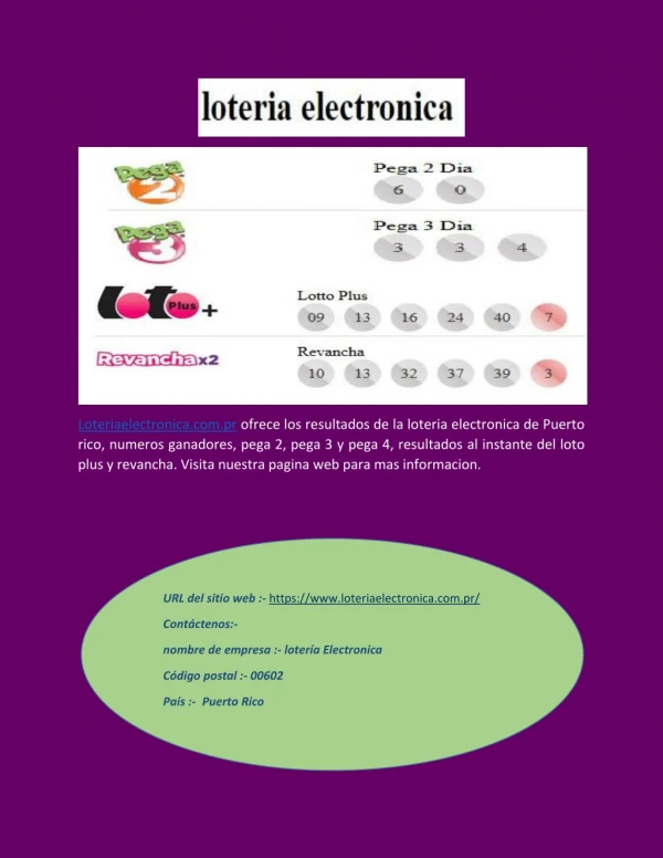 loteria electronica de Puerto rico(loteriaelectronica.com.pr)