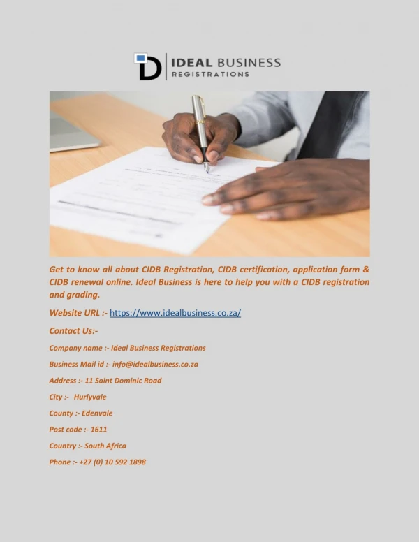 CIDB Application Form - Ideal Business