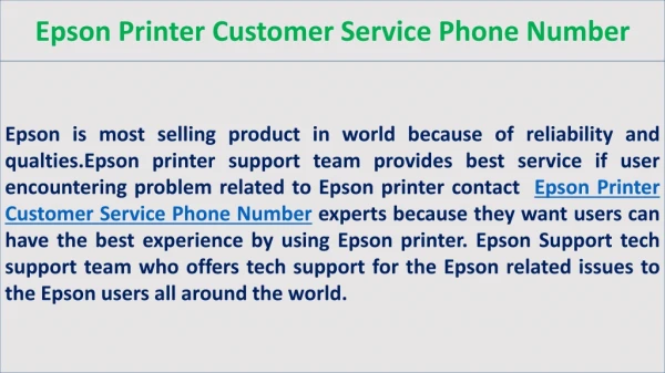 Epson Printer Customer Service Phone Number