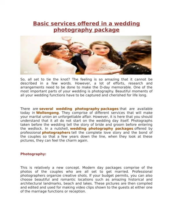 Basic services offered in a wedding photography package