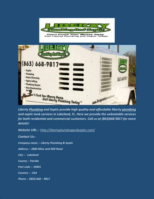 Liberty Plumbing and Septic Tank Services in Lakeland, FL(Plumbing)