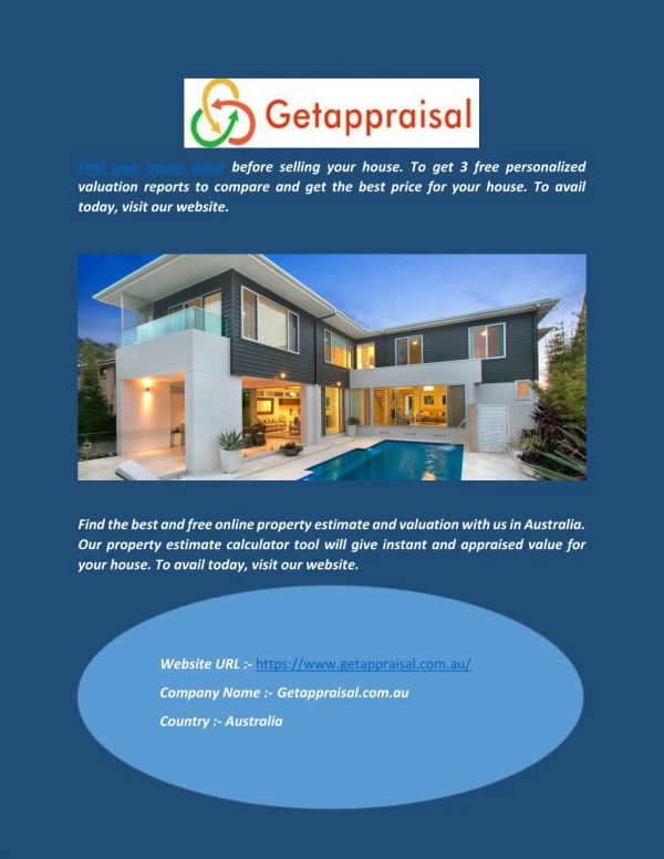 Estimate My Property Value - Getappraisal.com.au