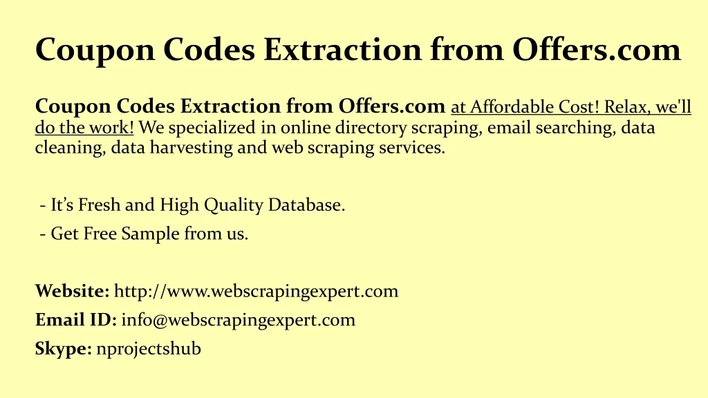 coupon codes extraction from offers com