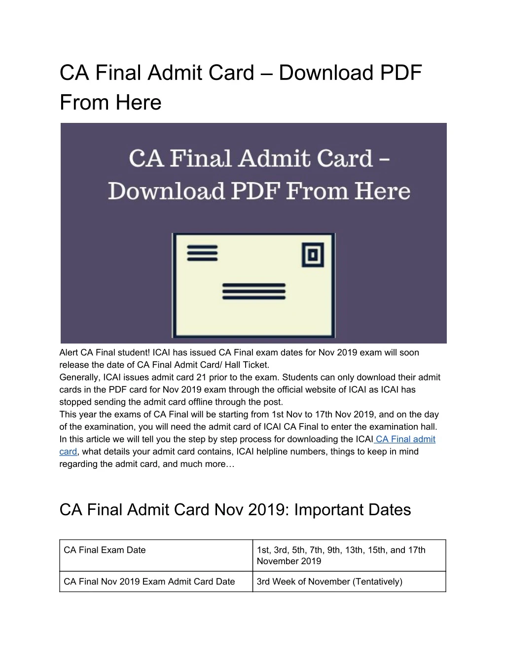 ca final admit card download pdf from here