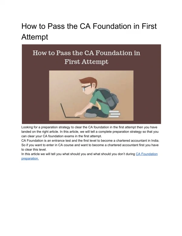 How to Pass the CA Foundation in First Attempt