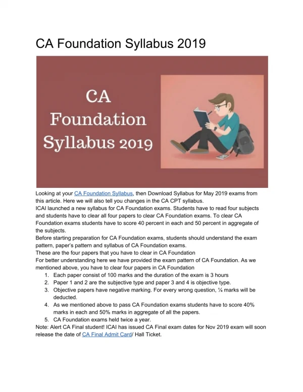 CA Foundation Syllabus 2019