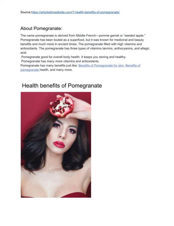 7 Health benefits of Pomegranate