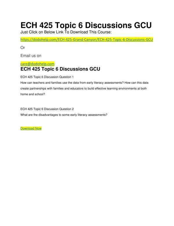ECH 425 Topic 6 Discussions GCU