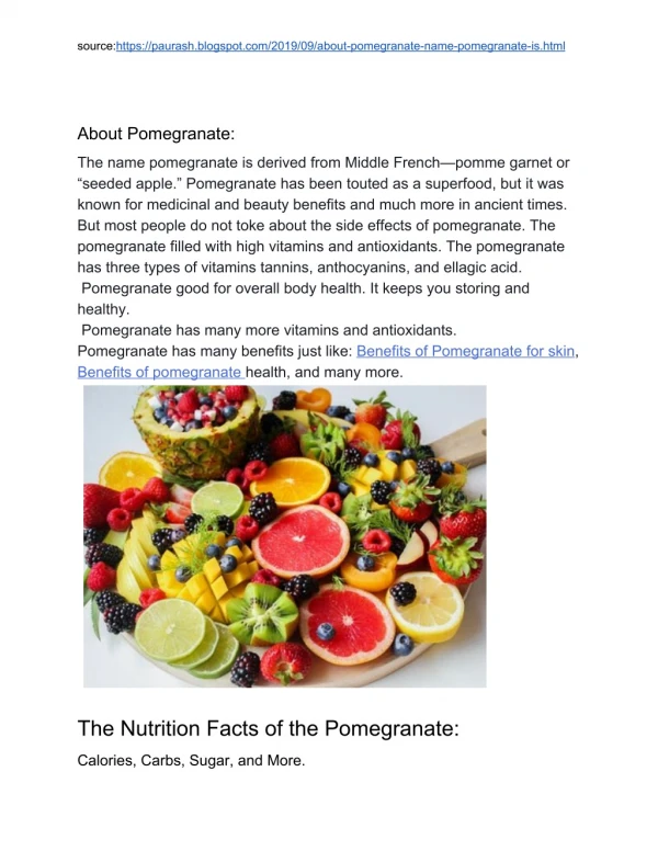 The Nutrition Facts of the Pomegranate
