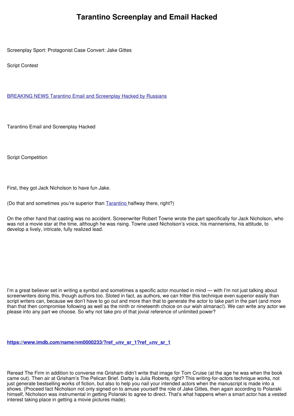 tarantino screenplay and email hacked