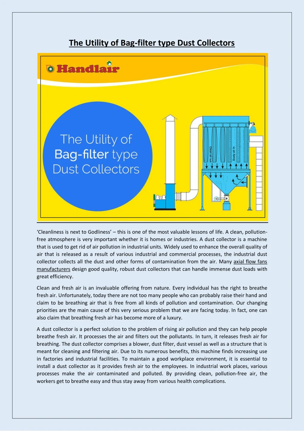 the utility of bag filter type dust collectors