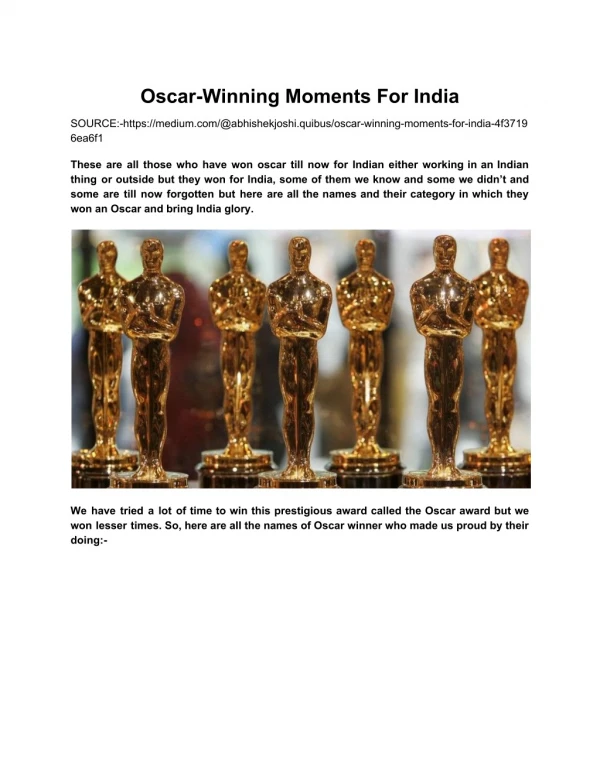 Oscar-Winning Moments For India