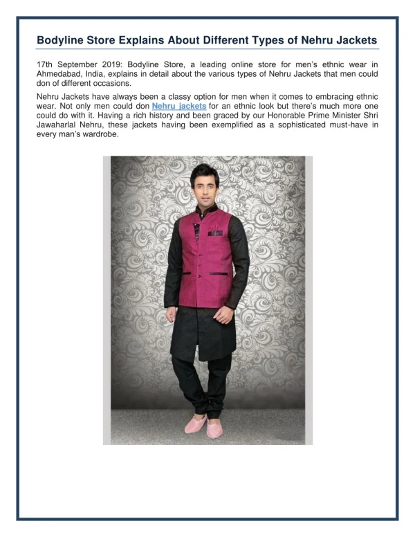 Bodyline Store Explains about Different Types of Nehru Jackets