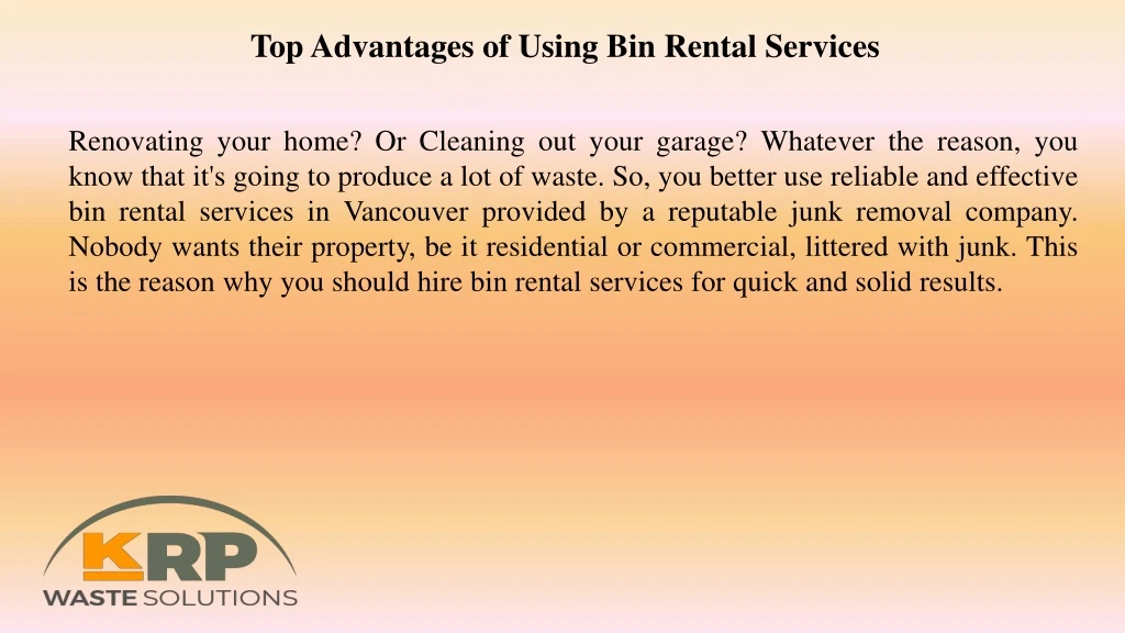 top advantages of using bin rental services