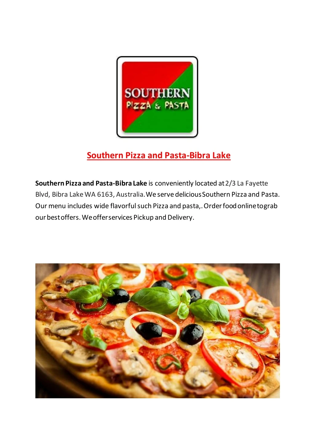southern pizza and pasta bibra lake