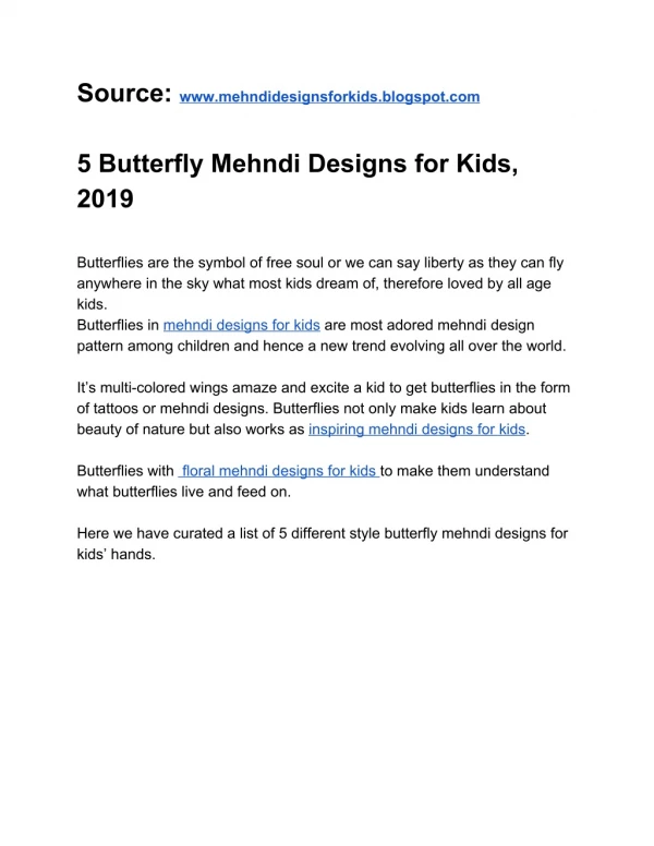 5 Butterfly Mehndi Designs for Kids,2019