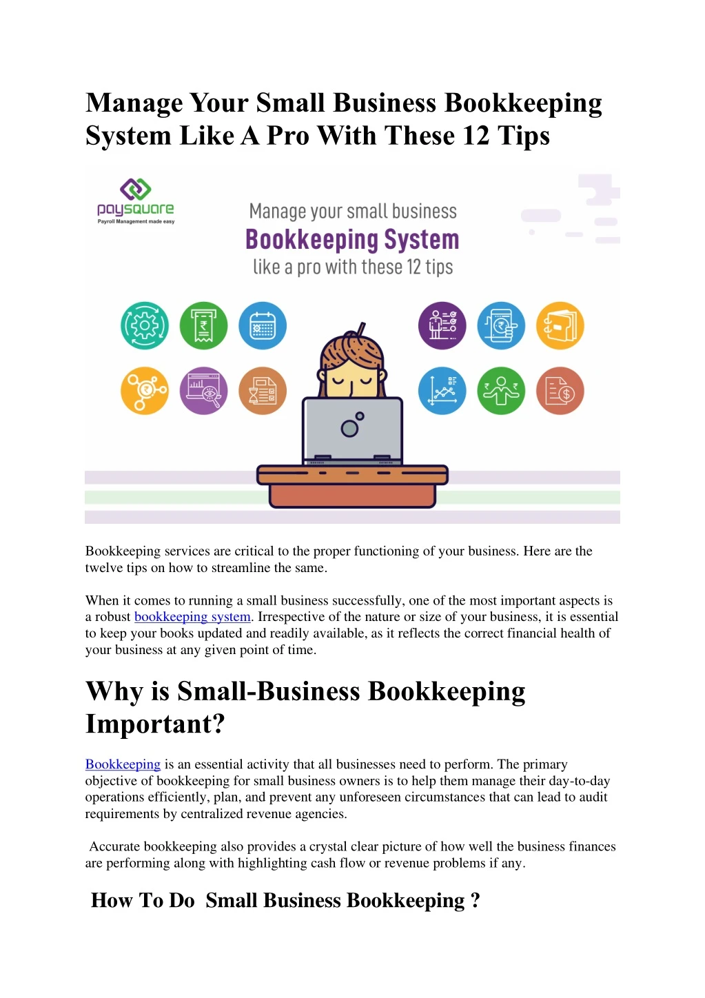 manage your small business bookkeeping system