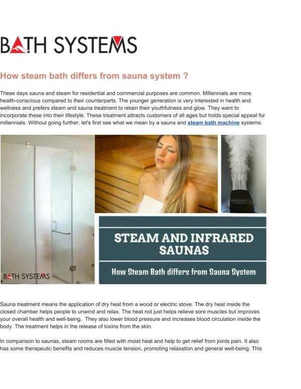 Best steam & sauna bath machine manufacture India