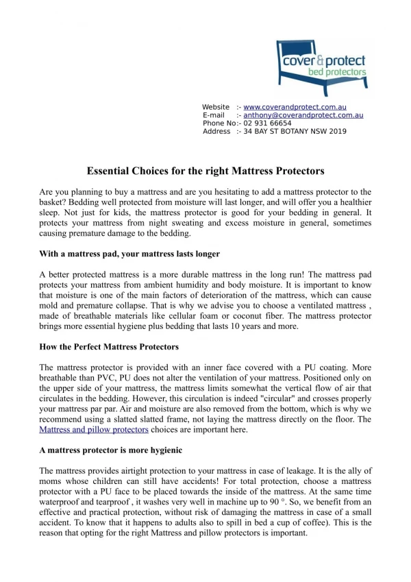 Essential Choices for the right Mattress Protectors
